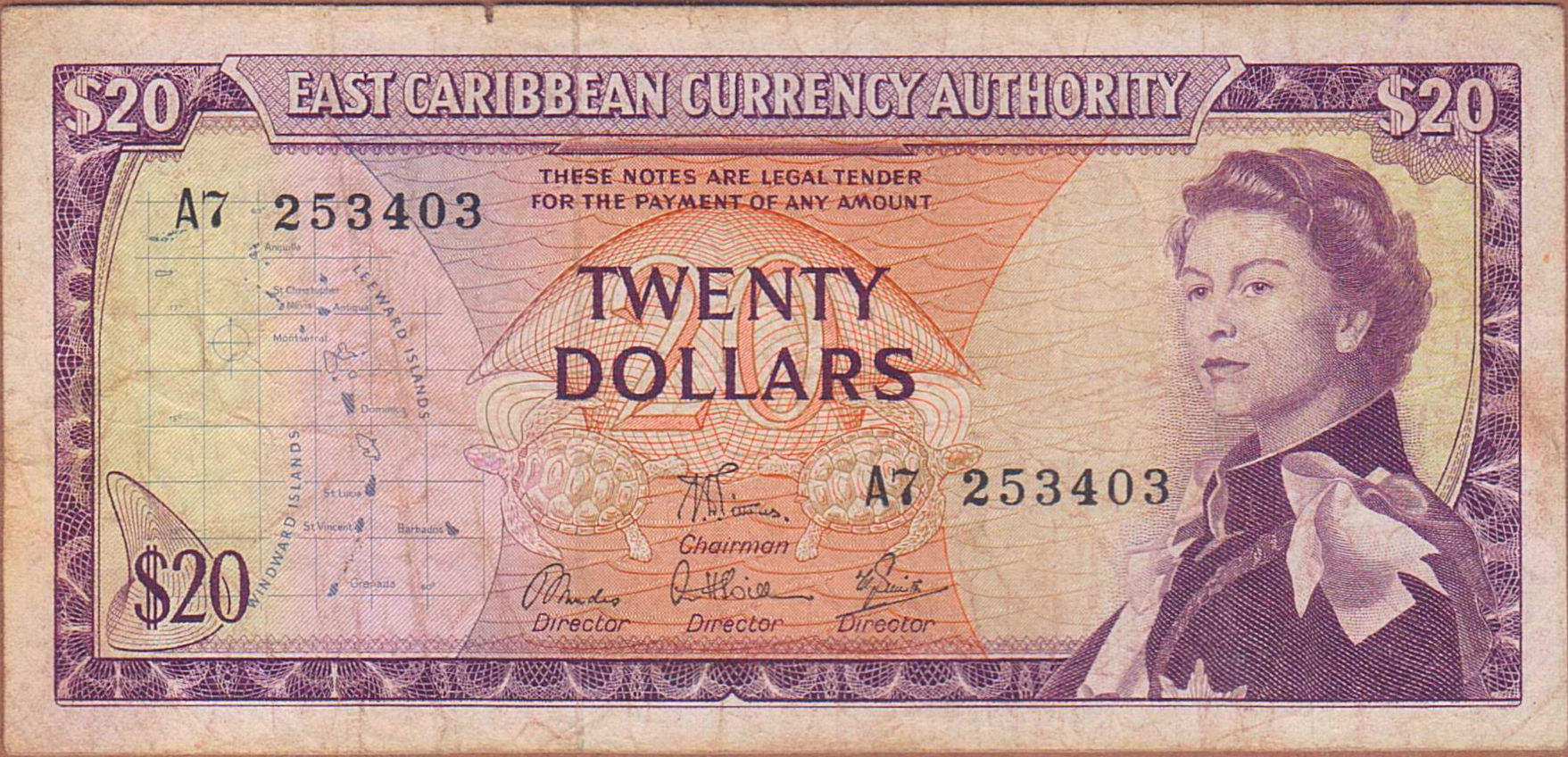 East Caribbean 20 1965 VF- P-15/e2